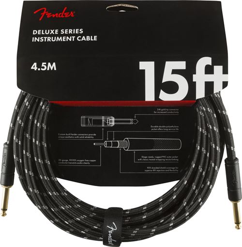 Câble jack Fender Deluxe Series Instrument, droit, noir Tweed - 4,5m