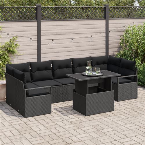 Non Communiqué Noir Canapés De Jardin 8 Pièces Avec Coussins Rotin Poly, Canapé De Jardin 2 Places Avec Rangement Et Coussins Rotin Poly