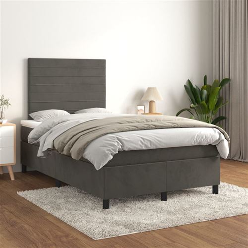 vidaXL Sommier à lattes de lit et matelas Gris foncé 120x200cm Velours3143074