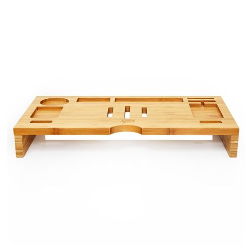 Porte-Moniteur - Blumfeldt Bambuswald -Compartiments De Rangement - 60X8,5X30 Cm - En Bambou
