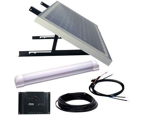Phaesun SUPER ILLU ONE 600300 Kit solaire 30 Wp avec câble de raccordement, avec régulateur de charge, avec lampe LED