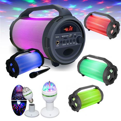 Enceinte USB Bluetooth Portable Karaoke Party TUBELED Animation Multicolore  - 1 Micro - 1 Jeu de Lumière rotatif - Cadeau - Enfant, Enceintes, baffle  et amplis DJ, Top Prix