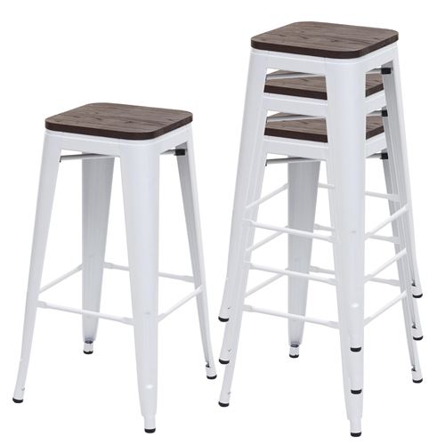 Tabouret HWC-A73, avec si&egrave;ge en bois, m&eacute;tal, style industriel ~ gris