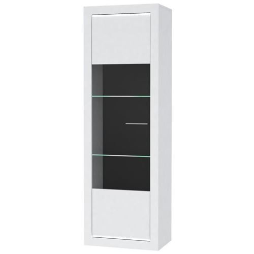 L-LIGHT Vitrine contemporain mélaminé blanc mat et brillant + poignée en métal décor aluminium - L 63 cm