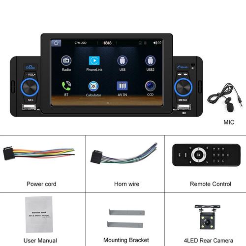 Autoradio 5 Pouces Bluetooth CarPlay Android Auto FM Radio HD Écran Tactile YONIS