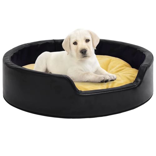 Comparer les prix de vidaXL Lit pour chiens Noir et jaune 79x70x19 cm Peluche et similicuir
