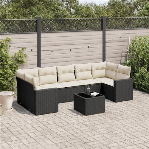 vidaXL - Salon de jardin - 8 pièces - Résine tressée - Noir - Image 2