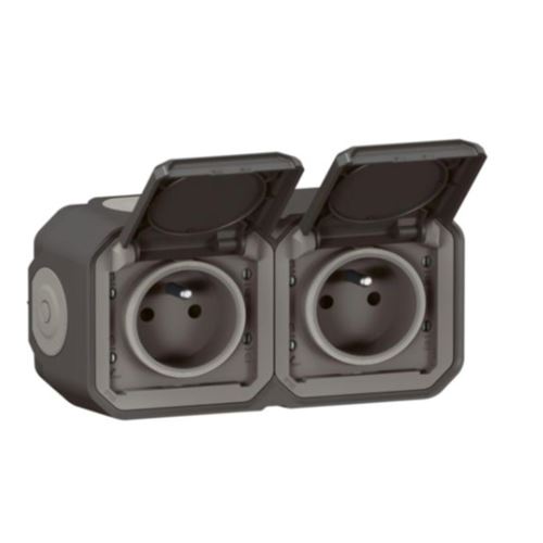 Non Communiqué Anthracite Legrand - Double Prise Étanche Précâblée Avec Volet Plexo 16A 250V Horizontal