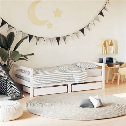 vidaXL Cadre de Lit pour Enfants avec Tiroirs, Lit Simple avec Tête de Lit et Pied de Lit, Meuble de Chambre, Scandinave, 834445