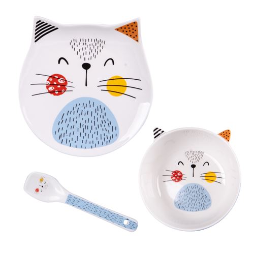 Table Passion Blanc Service Enfant 3 Pièces Chat - Porcelaine - Image 3