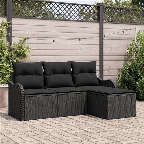 Vidaxl Noir Ensemble De Canapé De Jardin 4 Pc Polyrotin - Image 3