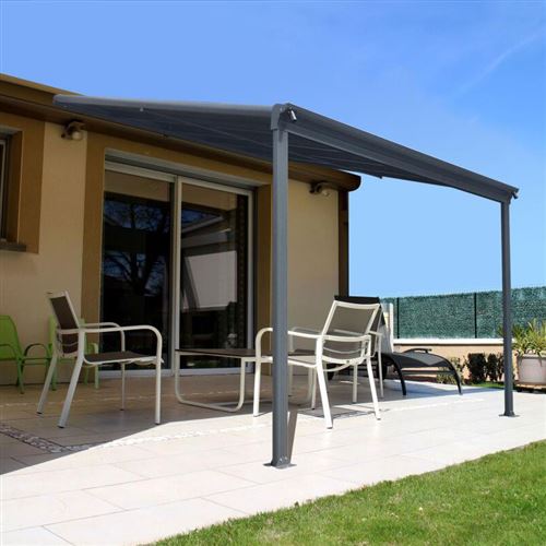 Rockford Auvent de terrasse en aluminium 312x303x192/258cm - Pavillon avec plaques en polycarbonate - Pergola Véranda - Anthracite