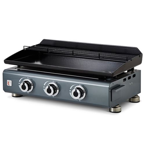 Non Communiqué Gris Métallisé Plancha À Gaz Silvia Ii G 3 Feux - Brasero - Plaque Acier Émaillée - 67 X 34 Cm - 7,5 Kw
