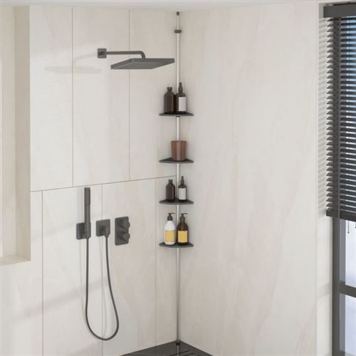 Non Communiqué Argenté Et Gris Étagère D’angle De Douche Télescopique À 4 Niveaux Argenté - Image 1