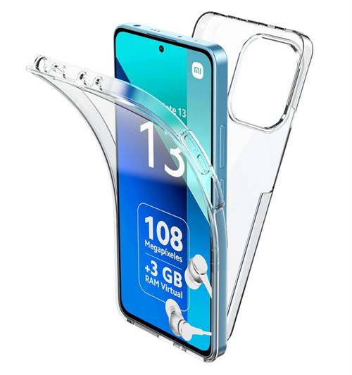 Coque pour Xiaomi Redmi Note 13 4G - housse etui silicone gel 360 integrale + verre trempe - TRANSPARENT - htdmobiles