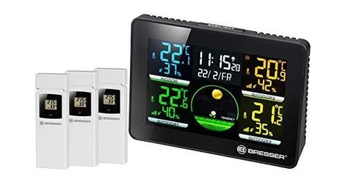 Bresser station météo sans fil avec capteur extérieur thermo hygro quadro nlx avec 4 points de mesure différents et 3 capteurs extérieurs pour la temp