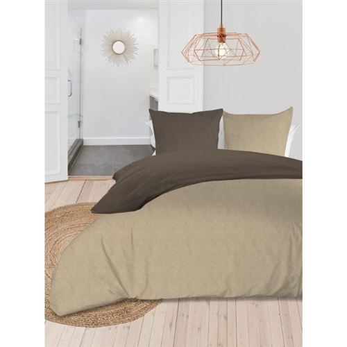 soleil d'ocre parure de couette bicolore - coton lavé - 220 x 240 cm - lin et taupe