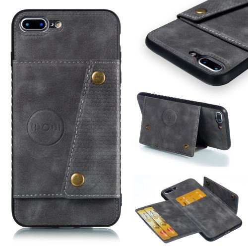 Etui en PU magnétique avec porte-carte gris pour votre Apple iPhone 8 Plus/7 Plus 5.5 pouces