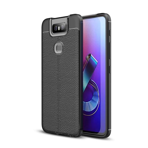Coque en TPU litchi noir pour votre Asus Zenfone 6 ZS630KL