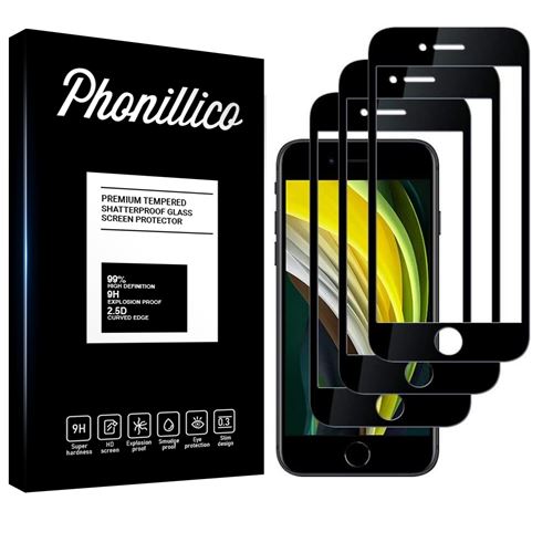 Verre Trempe pour iPhone SE 2020 [Pack 3] Film Transparent Intégral Bord Noir Vitre Protection Ecran Phonillico®