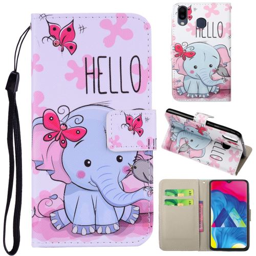 Etui en PU impression de motifs avec support l'éléphant pour votre Samsung Galaxy M20