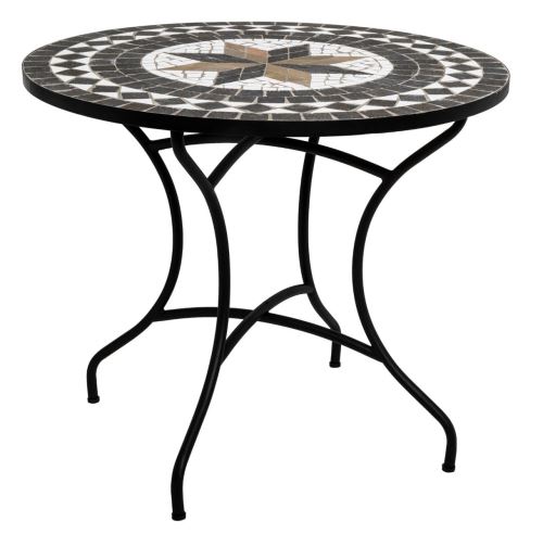 Table de repas ronde en mosaique coloris noir - D. 90 x H. 75 cm -PEGANE-