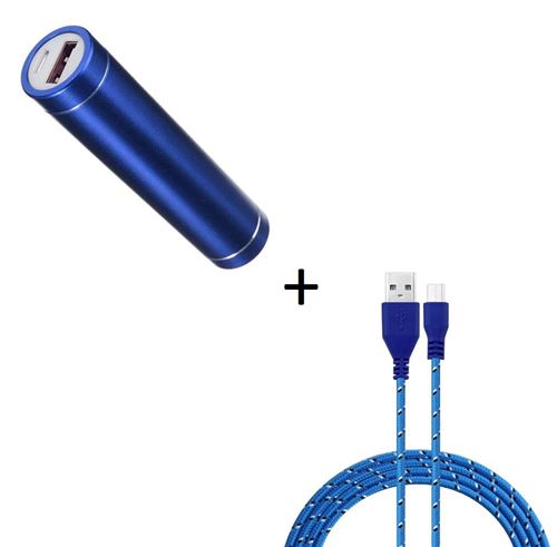 Pack Batterie pour WIKO FREDDY Smartphone Micro USB (Cable Tresse 3m + Batterie Chargeur Externe) Android 2600mAh (BLEU)