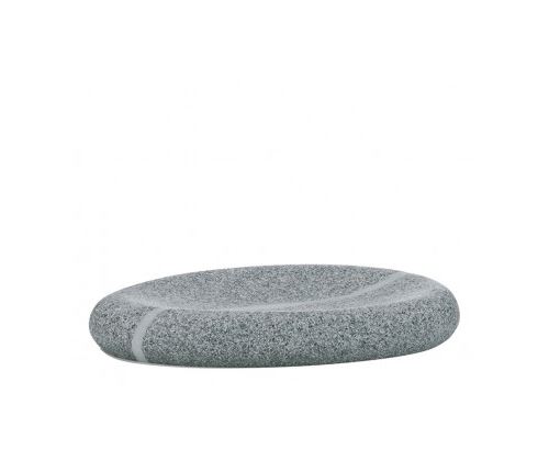 Porte Savon Ovale Gris en Polyester Aspect Pierre Naturelle