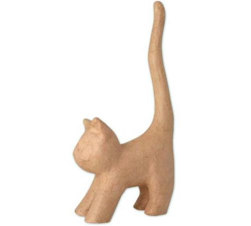Chat naif avec longue queue en papier maché 30 cm