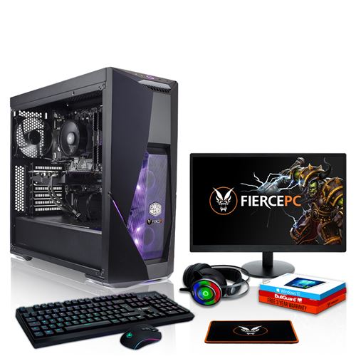 Fierce Tormentor PC Gamer - Vite 6 x 4.6GHz Hex-Core Intel Core i7 8700, 512Go M.2 SSD, 16Go of 2666MHz DDR4 RAM, NVIDIA GeForce GTX 1660 Ti 6Go, HDMI, USB3, Wi - Fi, Windows 10 installé, Clavier (UK/QWERTY), Souris, moniteur 24 pouces, casque 1137429