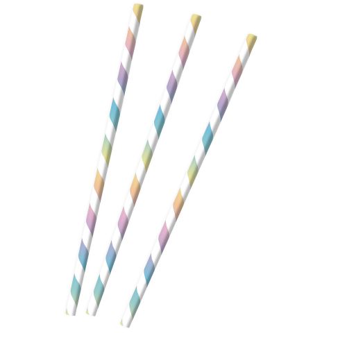 Amscan pailles pastel arc-en-ciel rayé 23 cm papier 12 pièces