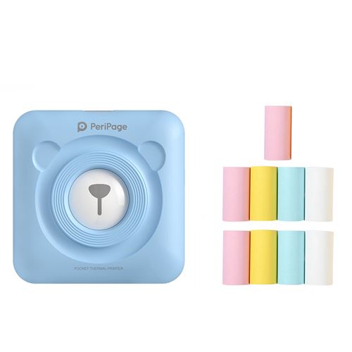Mini imprimante thermique Peripage Bluetooth portable de 58 mm avec 9 rouleaux de papier d'impression - Bleu