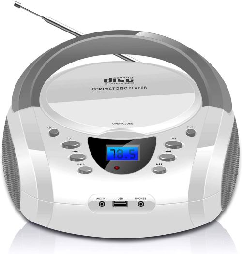 LONPOO Lecteur de CD Portable, Haut-Parleur HiFi intégré, Lecteur de Musique MP3 Bluetooth avec Radio FM USB Prise Casque 3,5 mm AUX