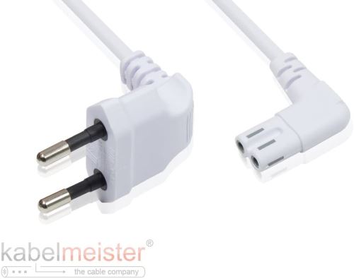 Câble d'alimentation Euro Kabelmeister 5 m Beidseitig gewinkelt (Weiss)
