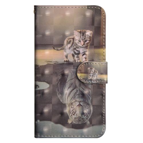 Etui en PU Décoration par points lumineux chat et reflet dans l'eau pour votre Motorola Moto G7 Play