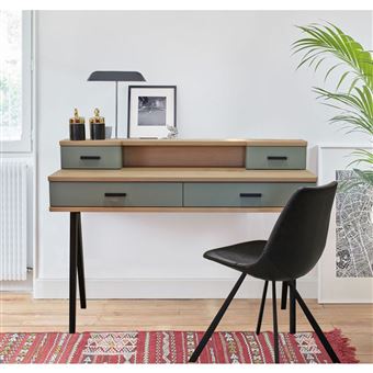 Bureau 4 Tiroirs Style Scandinave Chene Blanchi Et Laque Vert Sauge Pirotais Vert Achat Prix Fnac