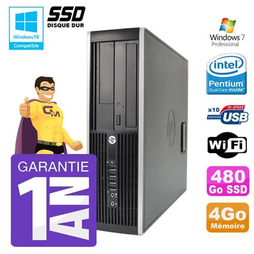 Pc hp 8200 sff intel g630 4go disque 480go ssd graveur wifi w7