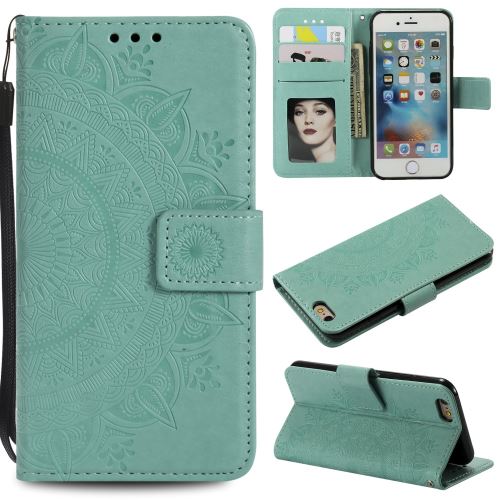 Etui en PU fleur cyan pour votre Apple iPhone 6s/6 4.7 pouces