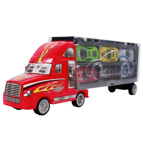 Camion De Transport Rouge Avec 6 Voitures De Course Jouet Enfant
