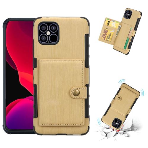 Coque en TPU + PU brossé or pour votre Apple iPhone 12 Pro/12 Max 6.1 pouces