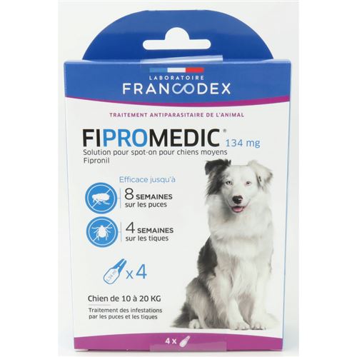 Comparer les prix de Pipettes Fipromedic 134 mg Pour Chiens de 10 kg à 20 kg antiparasitaire