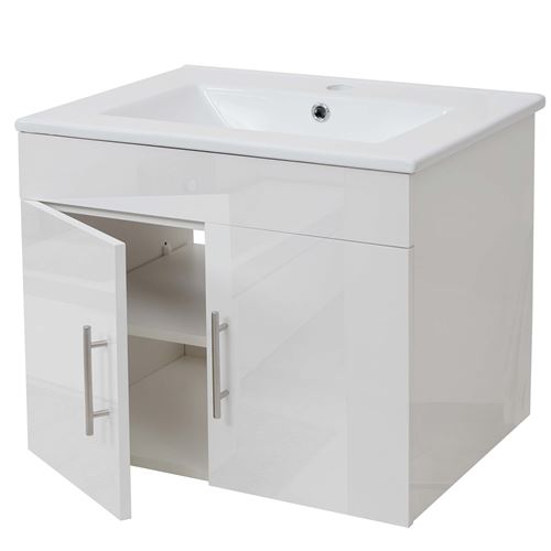 Lavabo + meuble sous évier MENDLER HWC-D16, meuble sous vasque, poli miroir 60cm blanc