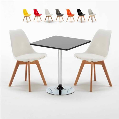 Table Carrée Noire 70x70cm Avec 2 Chaises Colorées Set Intérieur Bar Café NORDICA Mojito, Couleur: Blanc