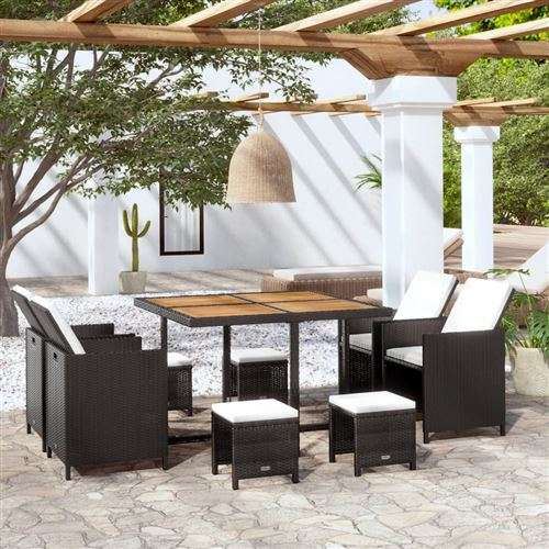 Vidaxl Noir Salon De Jardin Resine Tressee 9 Pieces 8 Personnes
