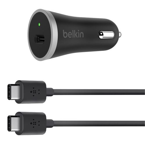 Belkin - Chargeur Allume-Cigare USB-C, 15W avec Câble USB-C 2.0 vers USB-C - 1,2m - Noir (Compatible avec Samsung Galaxy S9/S9+)