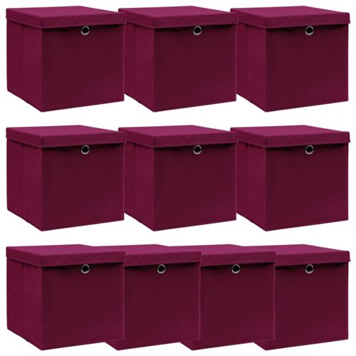 vidaXL Boîtes de rangement 10 pcs Rouge foncé 32x32x32 cm Tissu