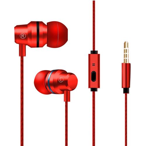 Coocheer Écouteurs intra auriculaires métalliques filaires universels avec micro Rouge