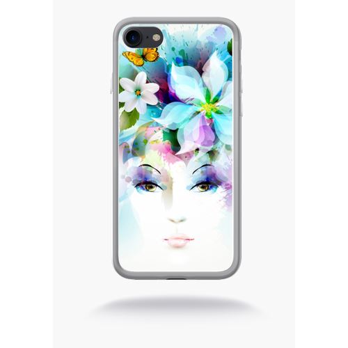 Coque Girl And Flowers Compatible Apple Iphone 7 Silicone Blanc Mat