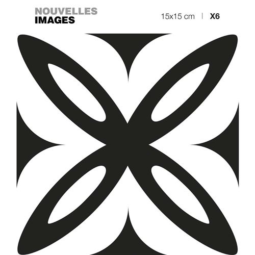 6 adhésifs de carrelage Pétales Noir & Blanc Draeger la carterie