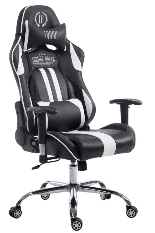 Fauteuil de bureau racing Limit similicuir avec ou sans Repose-pieds téléscopique , Noir / Blanc/sans repose-pieds